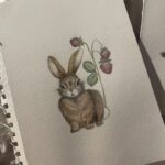 Strawberries Bunny Watercolor Sketch