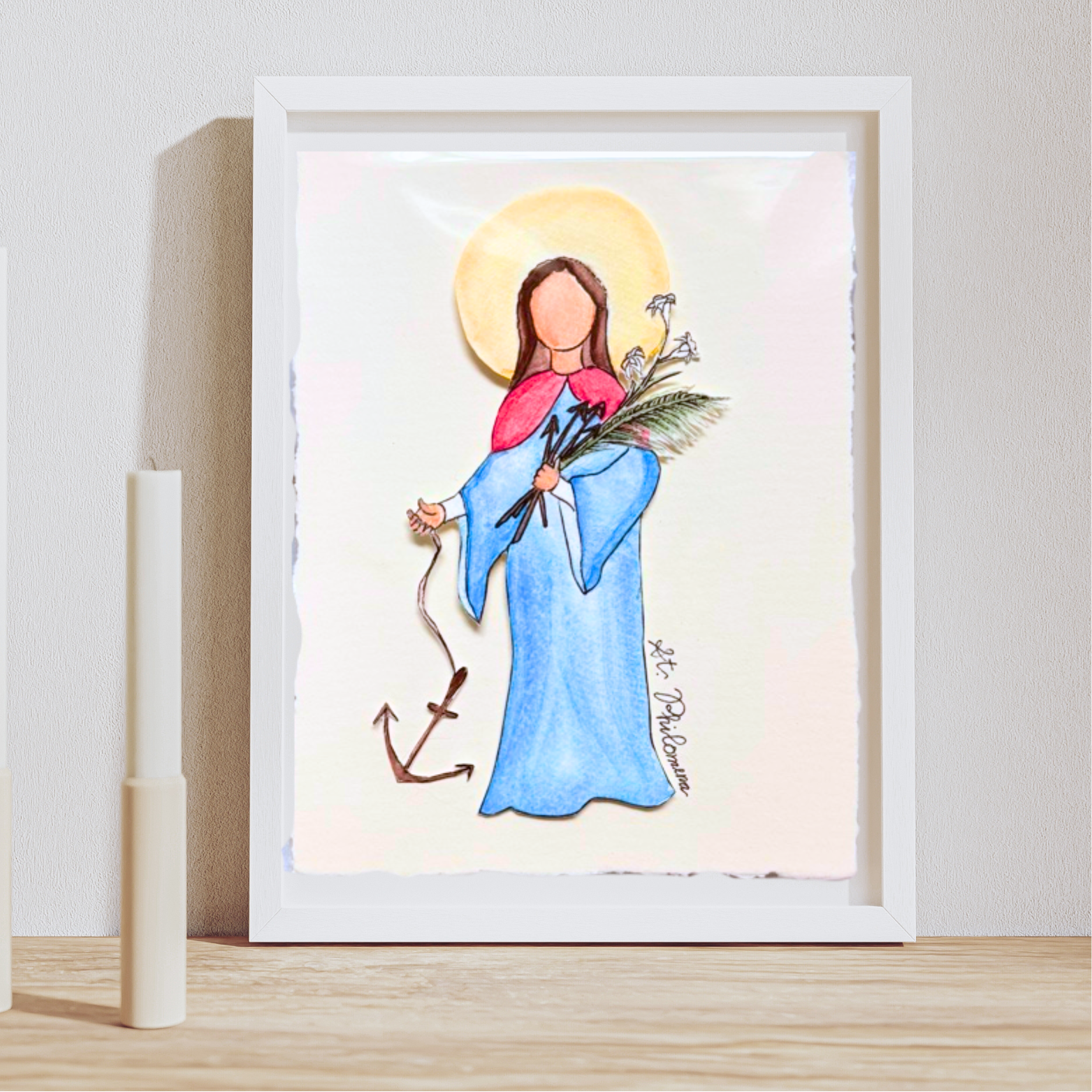 saint philomena watercolor handmade print